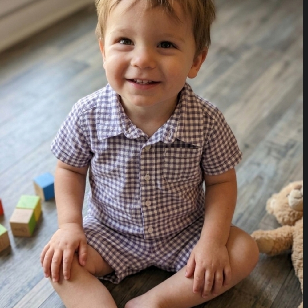Toddler Short-Sleeve Gingham Romper - Lavender/White